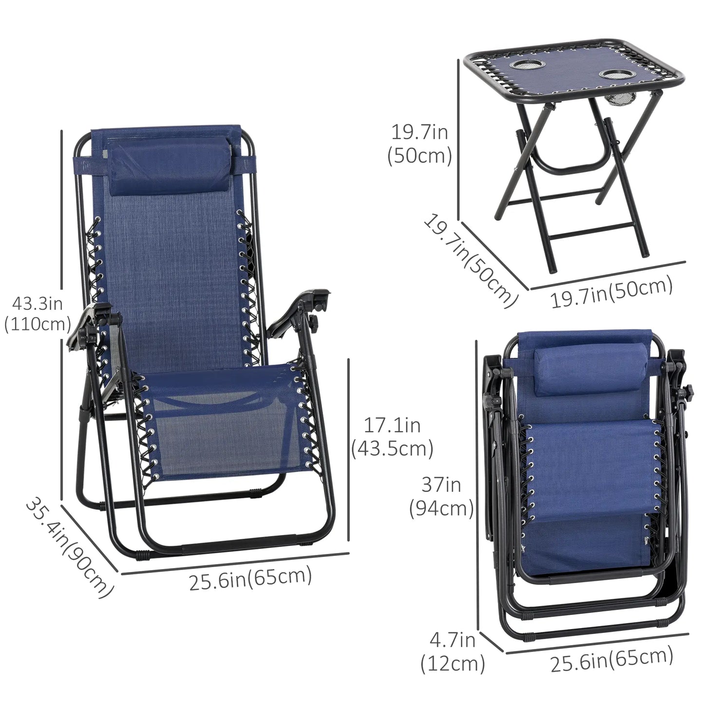 Zero Gravity Chair Set of 2, Patio Chair with Side Table, Blue Lounger Chairs at Gallery Canada