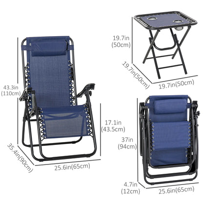 Zero Gravity Chair Set of 2, Patio Chair with Side Table, Blue Lounger Chairs at Gallery Canada