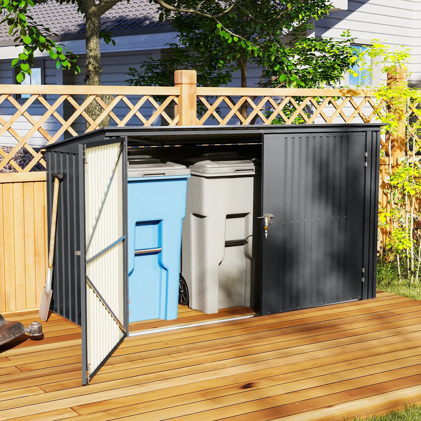 7.6 x 3.4ft Outdoor Storage Shed, Triple Bin Organizer, Lockable Doors Sheds at Gallery Canada