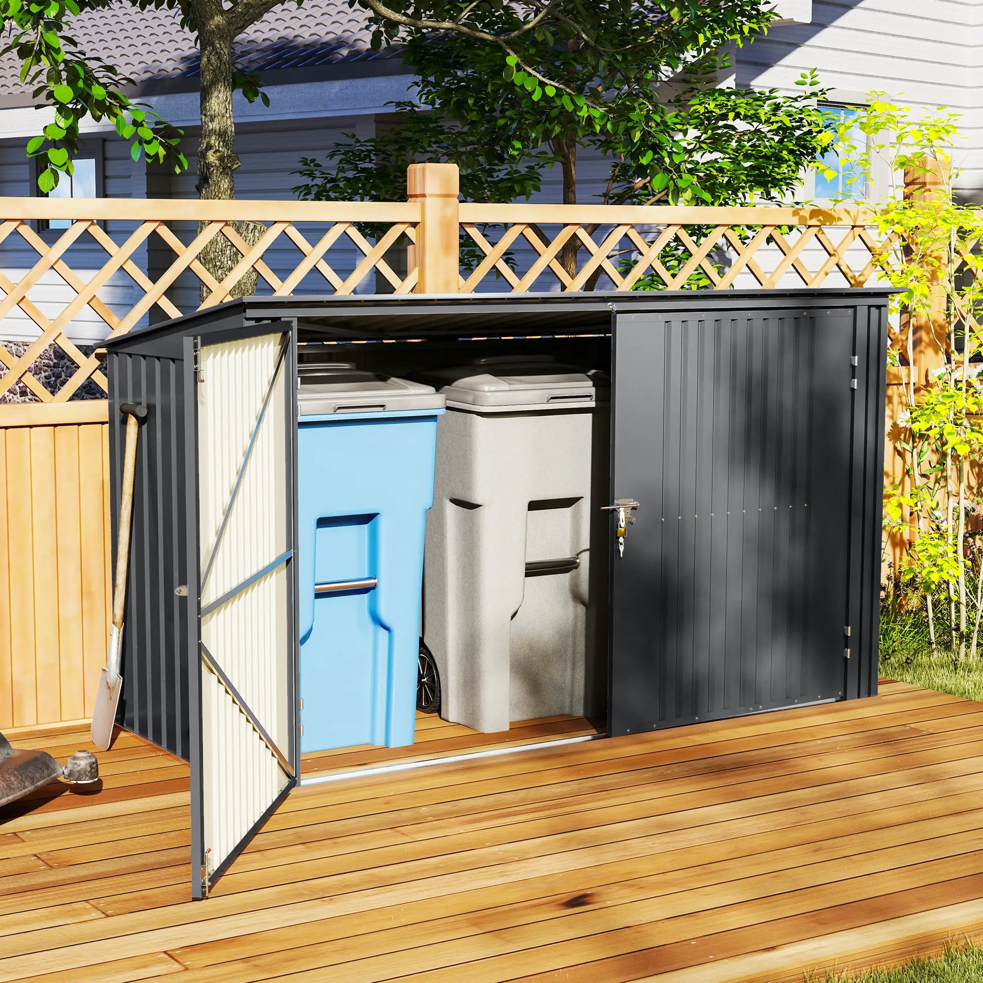 7.6 x 3.4ft Outdoor Storage Shed, Triple Bin Organizer, Lockable Doors Sheds at Gallery Canada