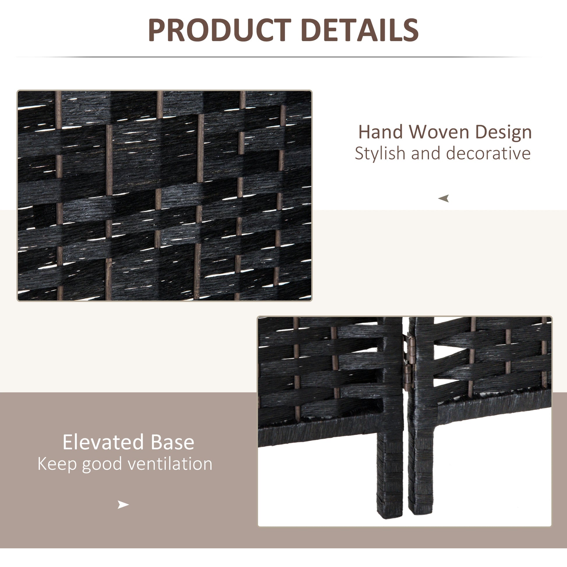 6ft Folding Room Divider, 6 Panel Wooden Frame, Black Room Dividers at Gallery Canada