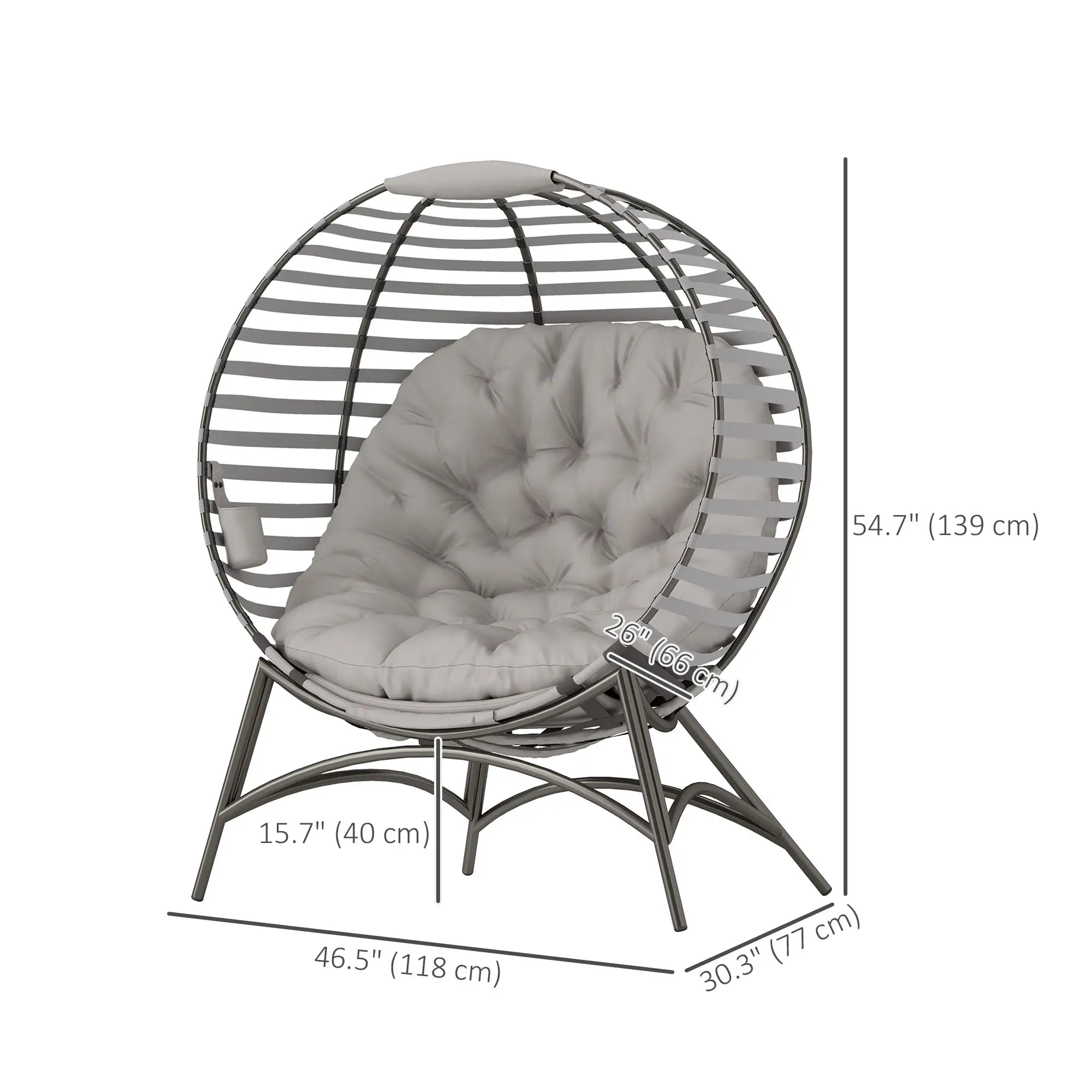 Egg Patio Lounge Chair, Foldable, with Cushion & Pocket, Light Grey, Light Grey Patio Chairs at Gallery Canada