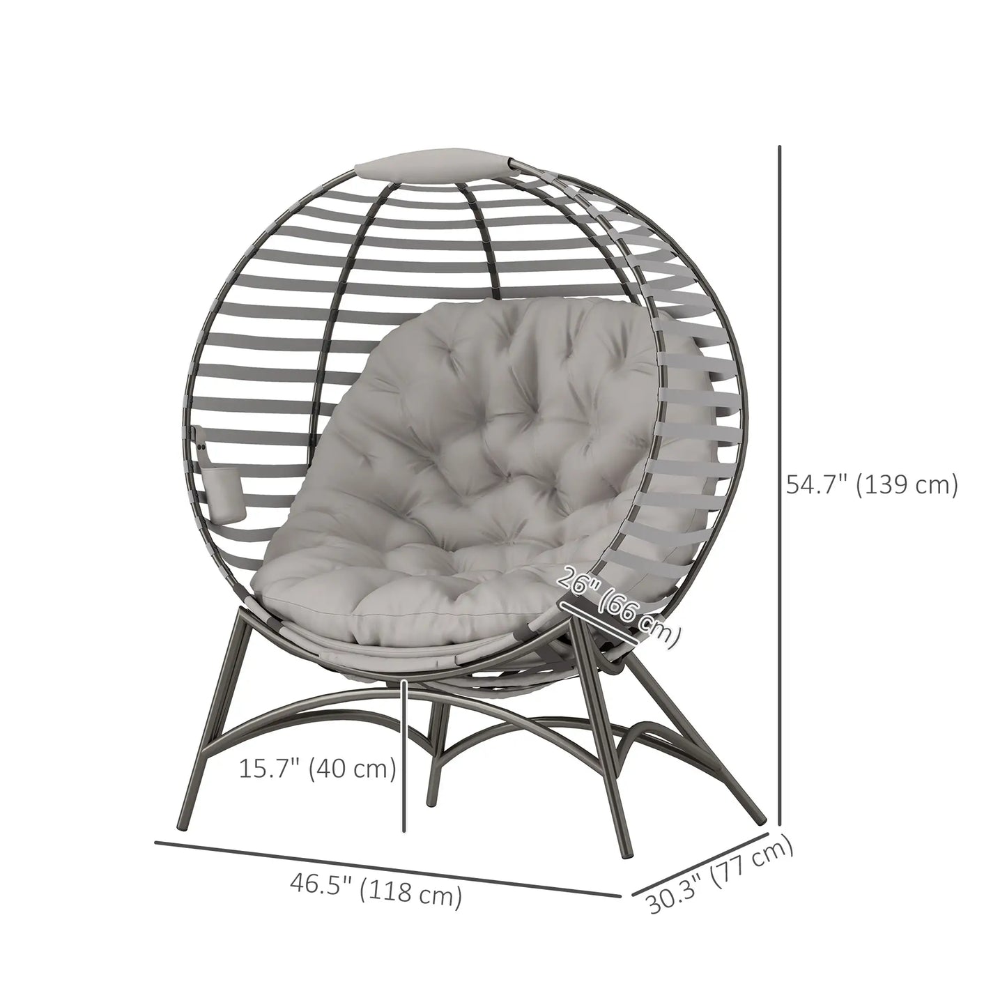 Egg Patio Lounge Chair, Foldable, with Cushion & Pocket, Light Grey, Light Grey Patio Chairs at Gallery Canada