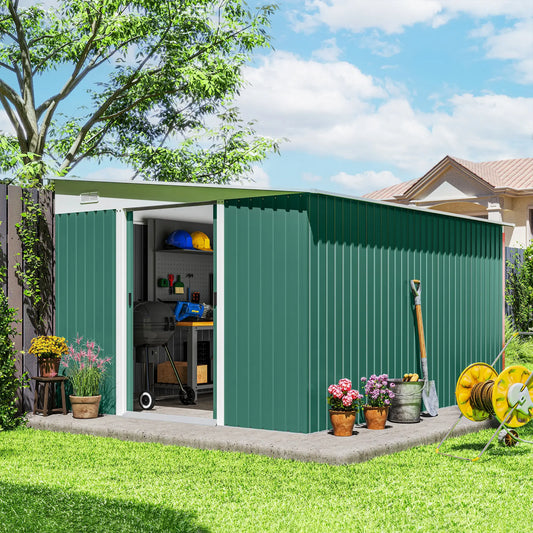 11' x 9' Steel Garden Storage Shed, Outdoor Metal Tool House, Green Sheds Green at Gallery Canada