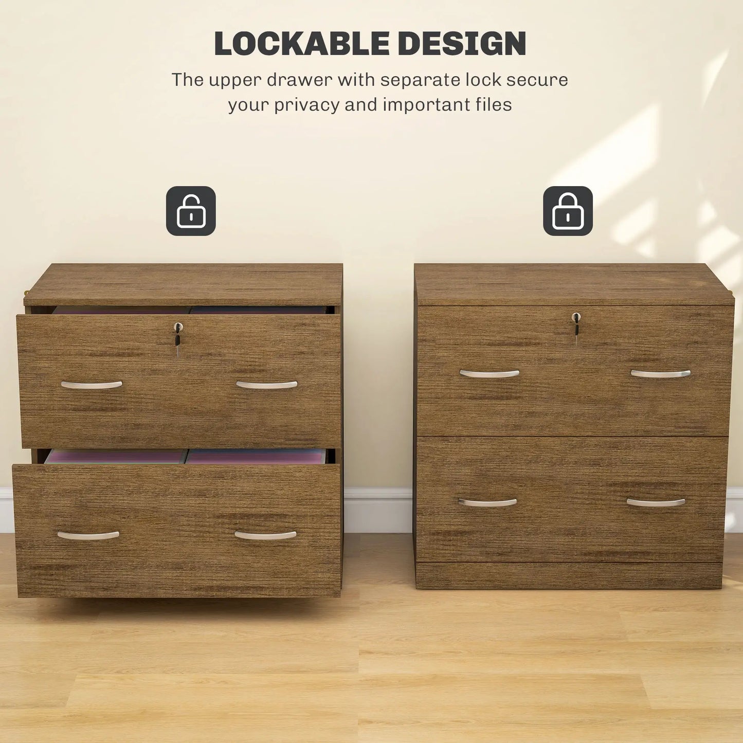 2 Drawer File Cabinet with Lock, Hanging Bar, Letter Size, Light Brown Office Cabinets & Cupboards at Gallery Canada