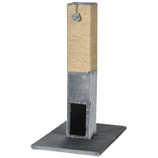 31" Tall Cat Scratching Post, Hanging Balls, Grooming Brushes, Grey Cat Posts Grey at Gallery Canada