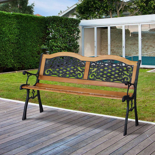 50" Garden Bench, Porch Park Chair, Cast Iron Hardwood Outdoor Benches Antique Green, Teak at Gallery Canada