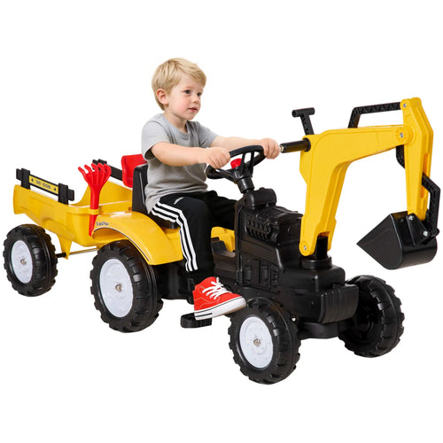 Kids Ride On Tractor, Pedal Construction Car With Trailer, 3 Year Old, Yellow