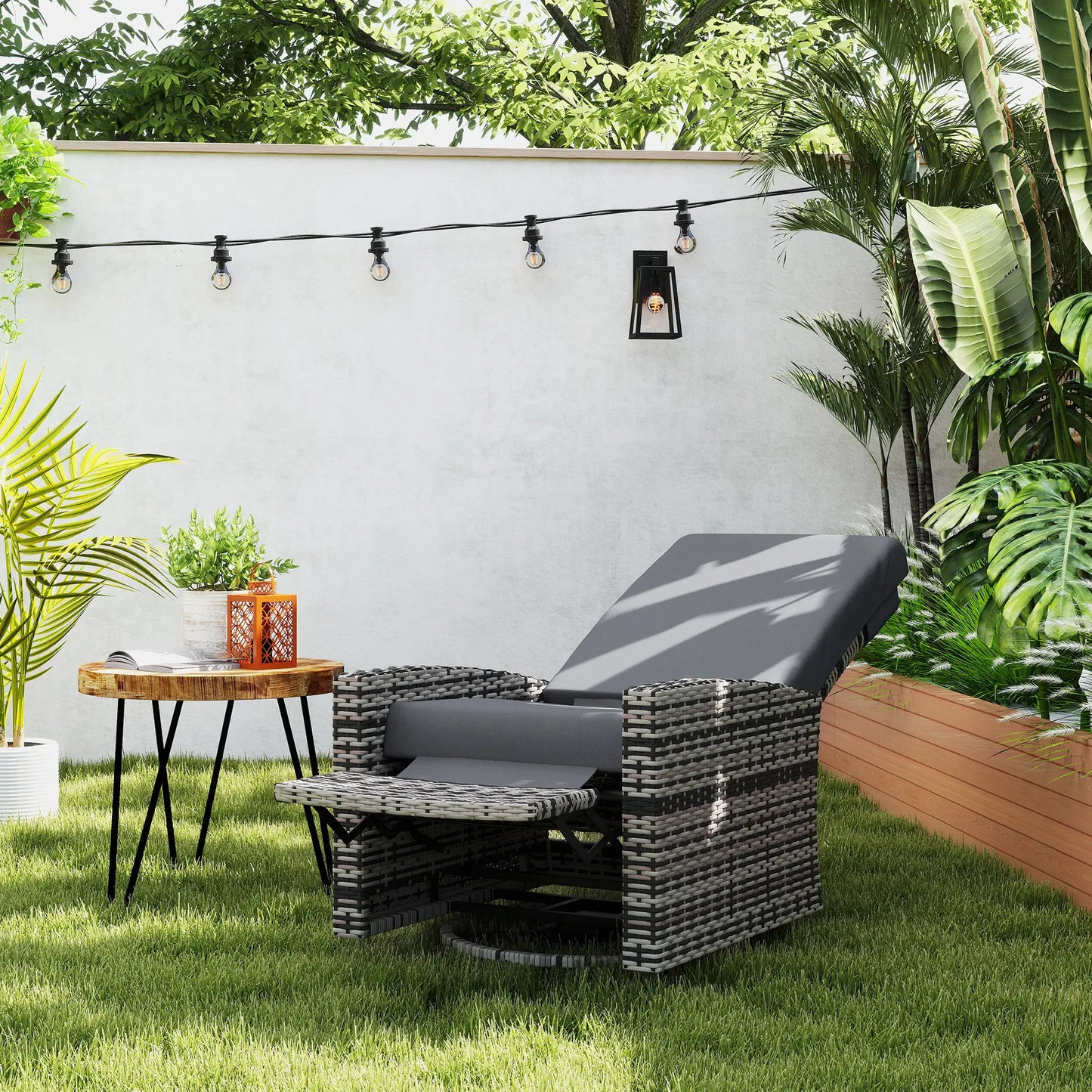 Outdoor Rattan Wicker Lounge Chair with Footrest, Soft Cushion, Grey Patio Chairs at Gallery Canada