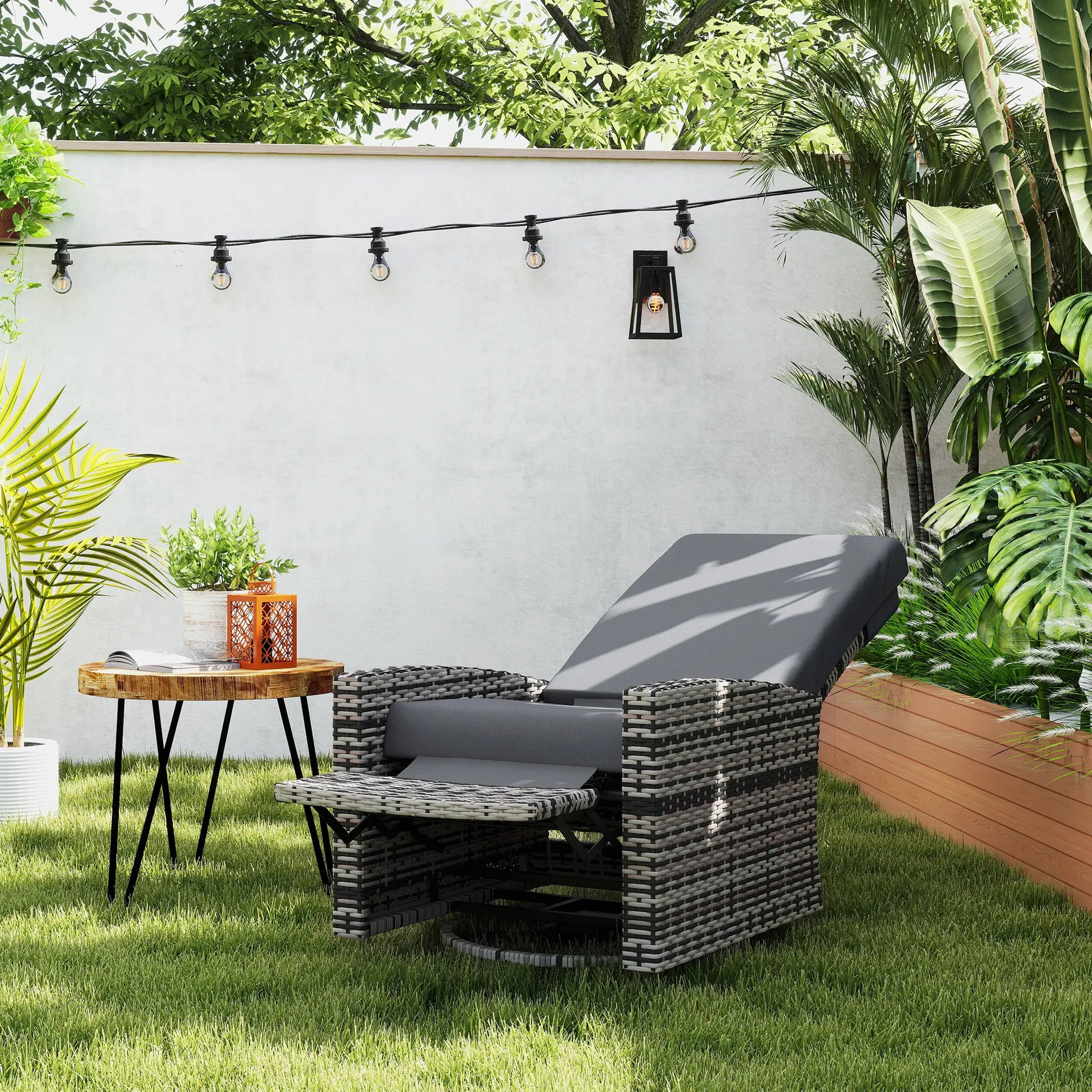Outdoor Rattan Wicker Lounge Chair with Footrest, Soft Cushion, Grey Patio Chairs at Gallery Canada