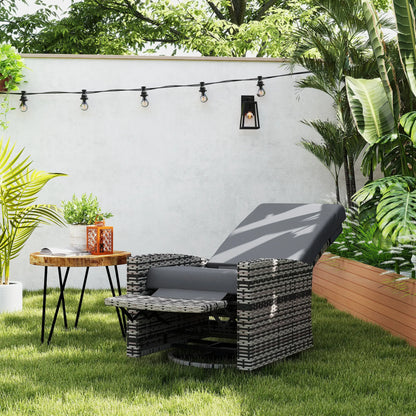 Outdoor Rattan Wicker Lounge Chair with Footrest, Soft Cushion, Grey Patio Chairs at Gallery Canada