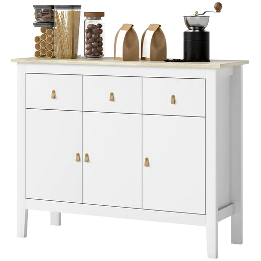 40" Sideboard Buffet Cabinet, 3 Drawers, 2 Adjustable Shelves, White Storage Cabinets White, Oak at Gallery Canada