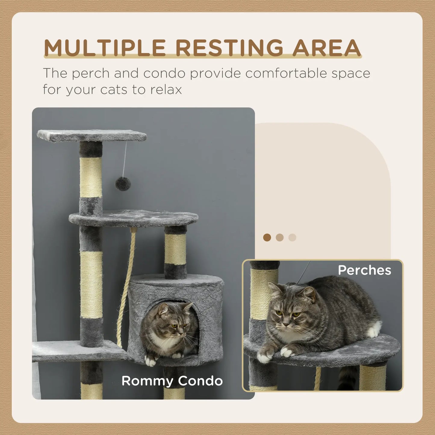 46Inch Cat Tree, Multi Level Tower for Large Cats, Grey Floor to Ceiling Cat Trees at Gallery Canada