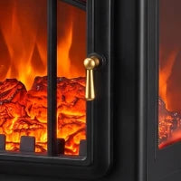 Poêle-cheminée électrique, radiateur infrarouge 3 faces 725W/1450W, noir