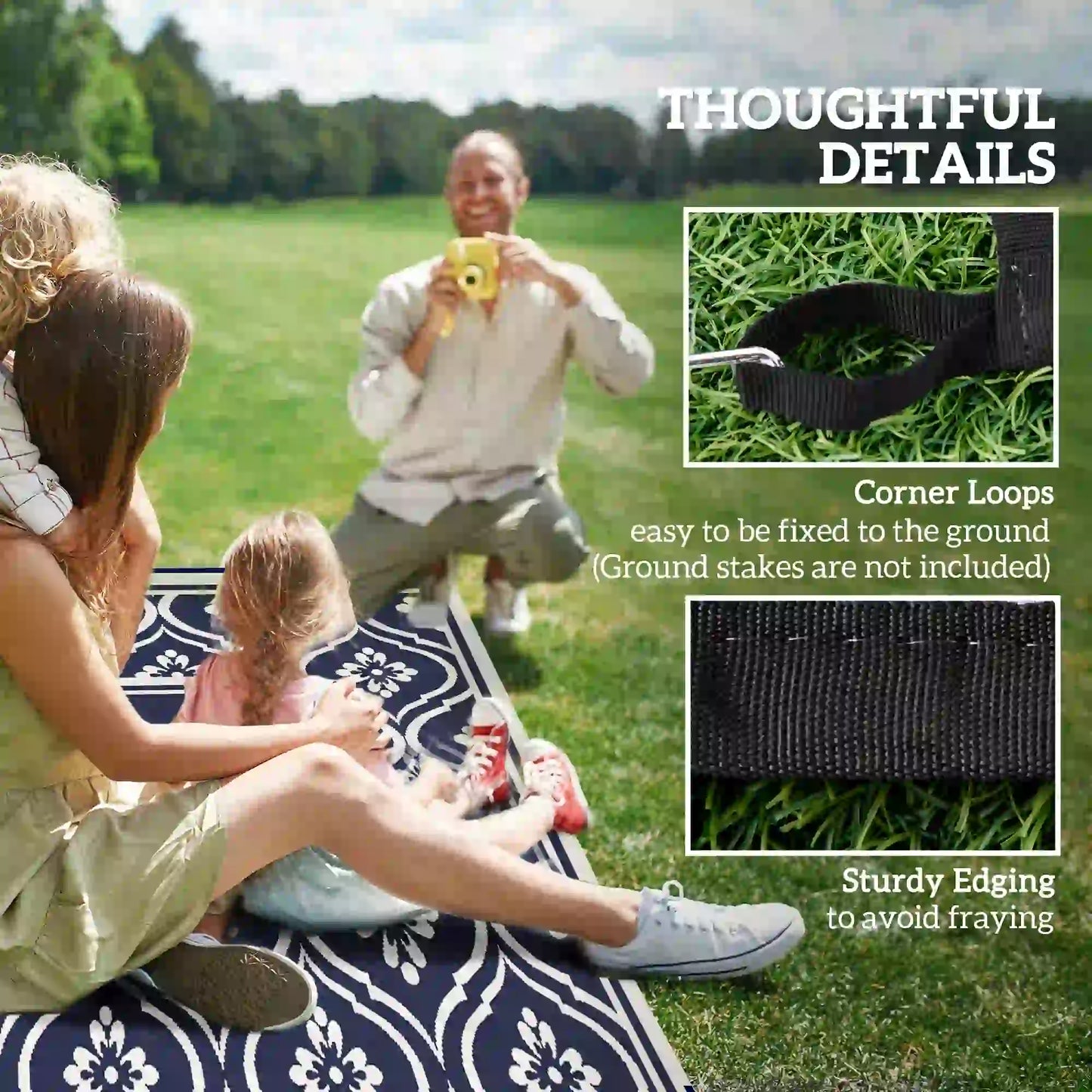 8' x 10' Outdoor RV Rug, Reversible, Gourd Border, White, Blue Garden Decor at Gallery Canada