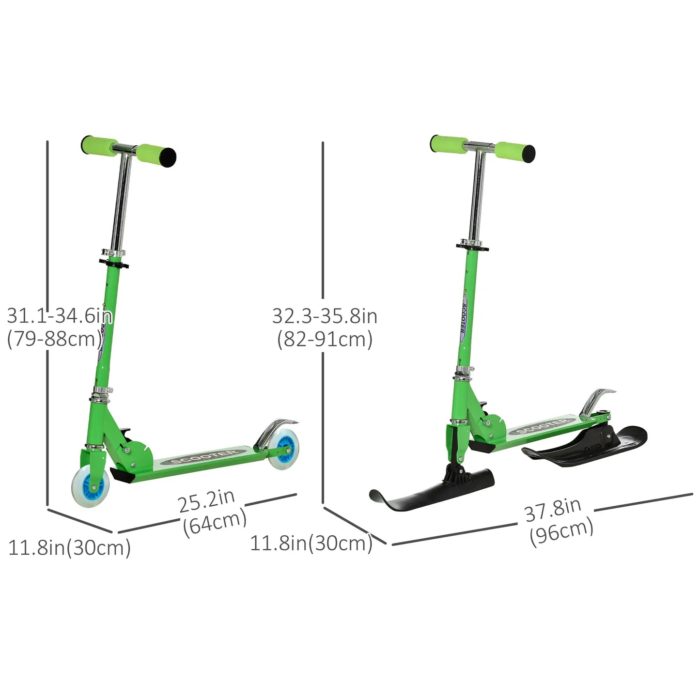 Adjustable Height Snow Scooter Sled for Kids, Over 7 Years, Green Snow Scooters at Gallery Canada