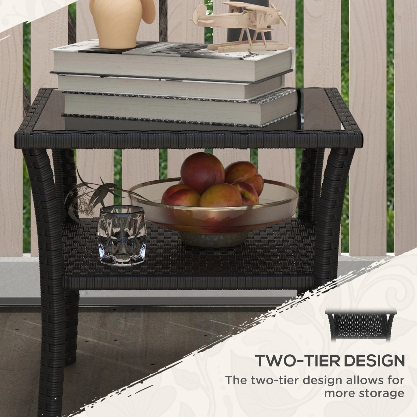 20" Patio Wicker Coffee Table, Outdoor PE Rattan Side Table, Black Patio Side Tables at Gallery Canada