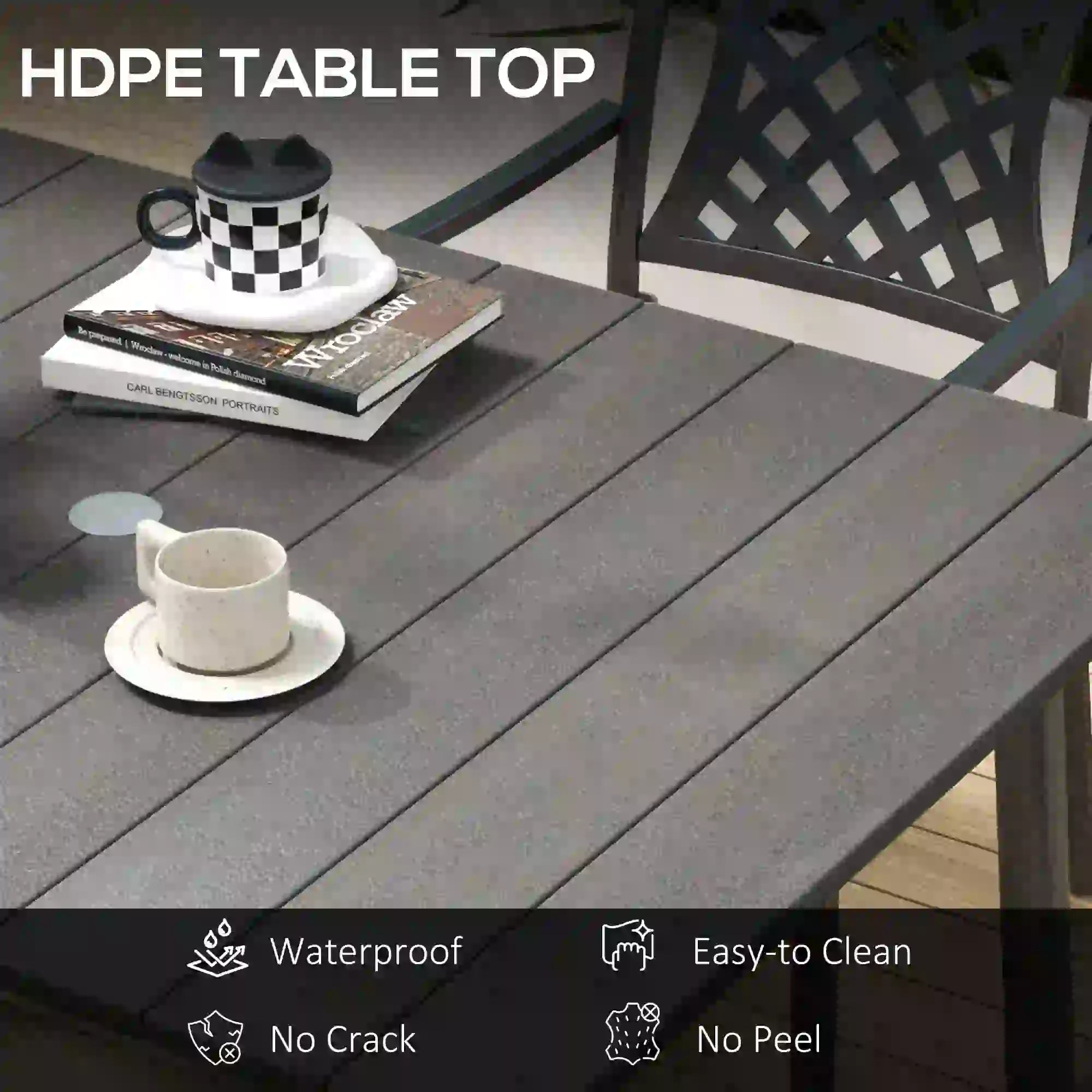 47 Outdoor Dining Table, Aluminium Frame, HDPE Top, Dark Grey Patio Dinning Tables at Gallery Canada