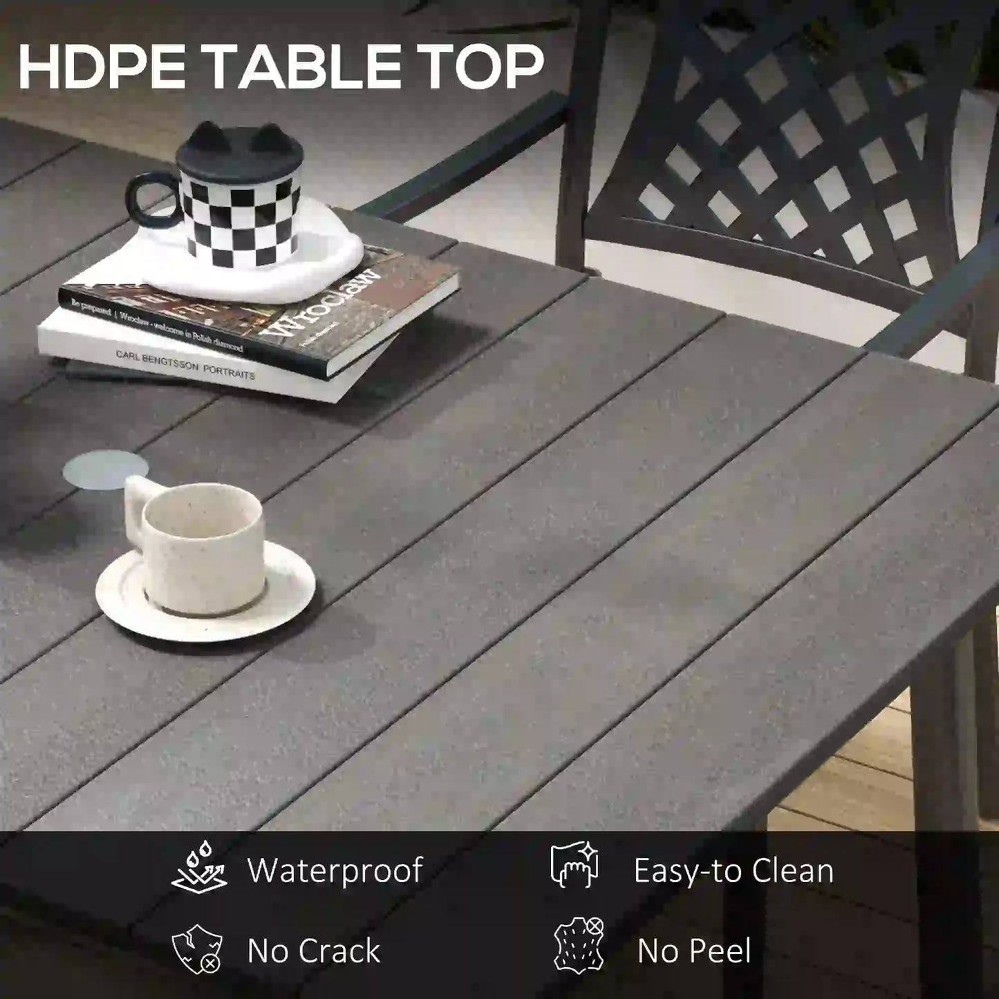 47 Outdoor Dining Table, Aluminium Frame, HDPE Top, Dark Grey Patio Dinning Tables at Gallery Canada