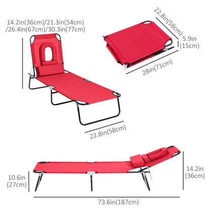 Adjustable Outdoor Lounge Chair, Folding Chaise with Face Hole, Red Lounger Chairs at Gallery Canada