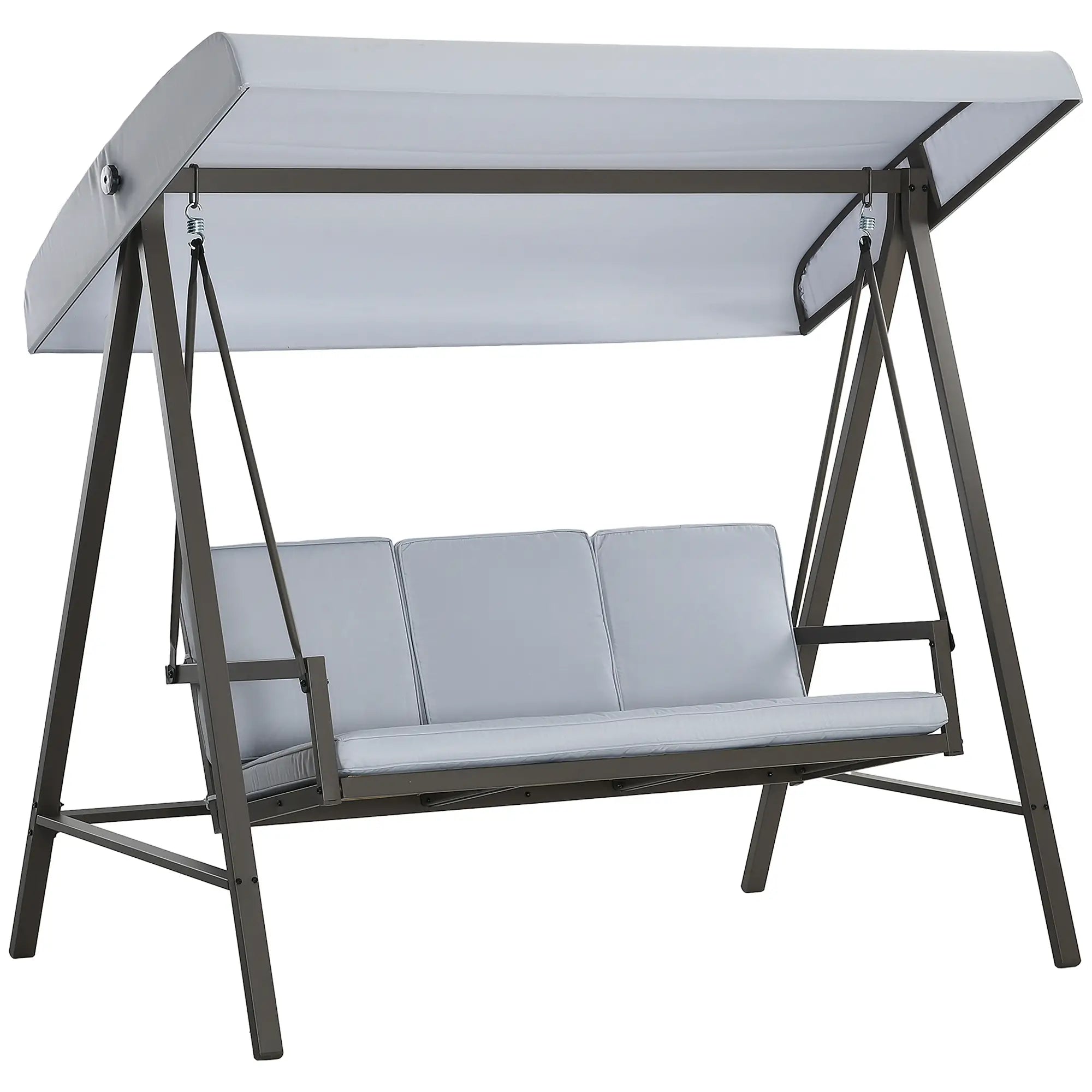 3 Seater Patio Swing Chair, Adjustable Canopy, Removable Cushions, Light Grey Patio Swings with Stand at Gallery Canada