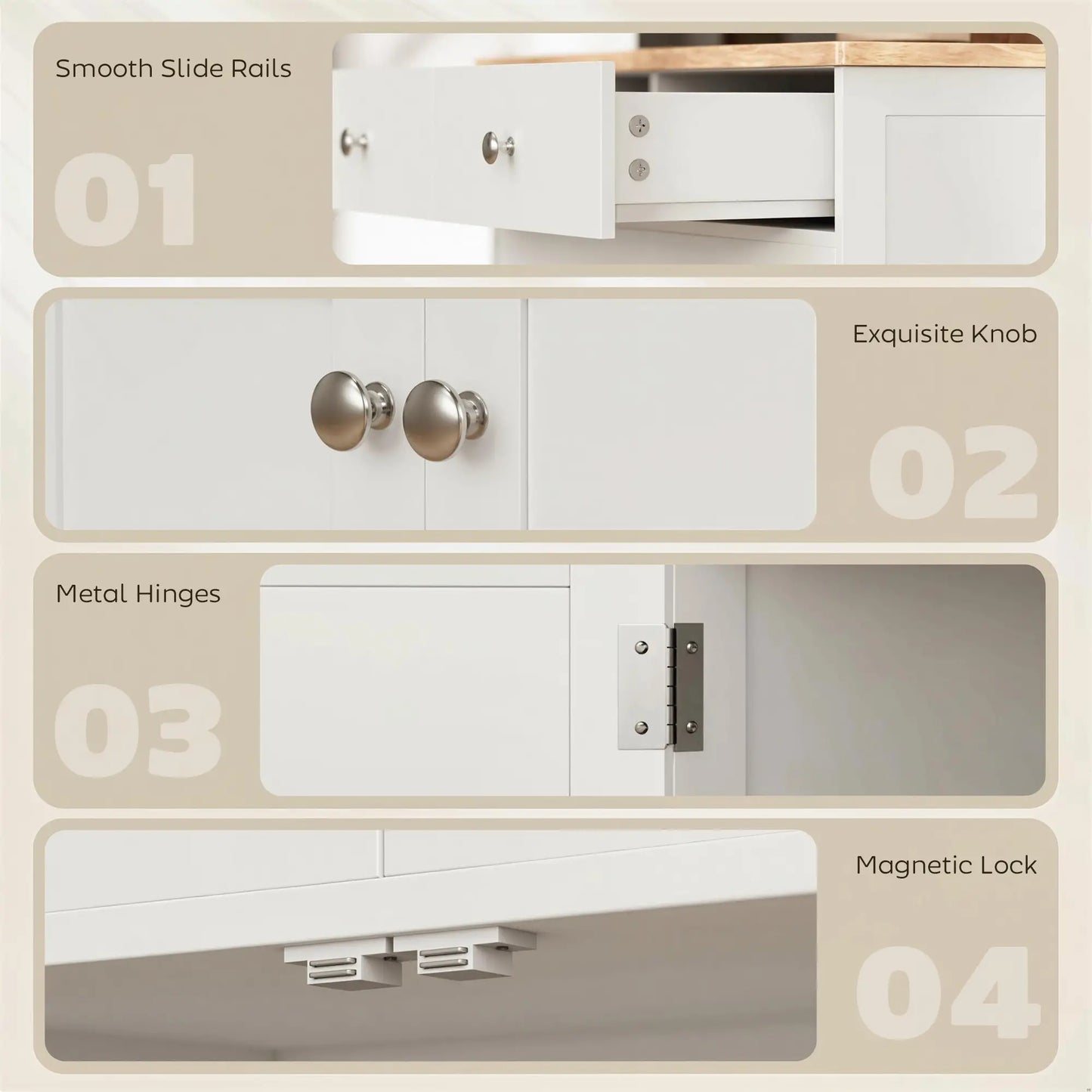 Sideboard Buffet Cabinet, 27" Kitchen Storage, Adjustable Shelf, White Storage Cabinets at Gallery Canada