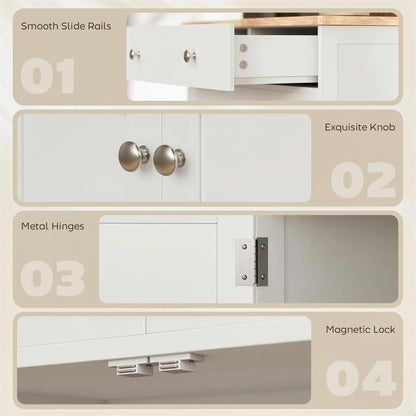 Sideboard Buffet Cabinet, 27" Kitchen Storage, Adjustable Shelf, White Storage Cabinets at Gallery Canada