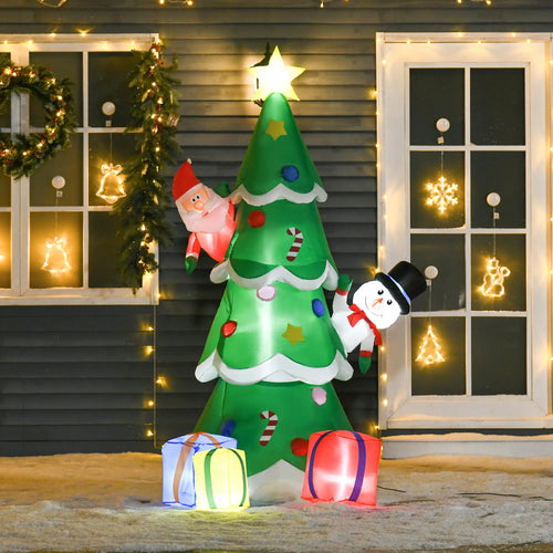 7 Feet Tall Christmas Inflatable Tree, LED Lighted with Santa, Snowman, Gift Box