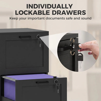 Vertical Filing Cabinet, 2 Drawers, Lock, A4 Letter, Black