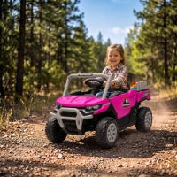 Tracteur pour enfant 12V, télécommande, double moteur, rose