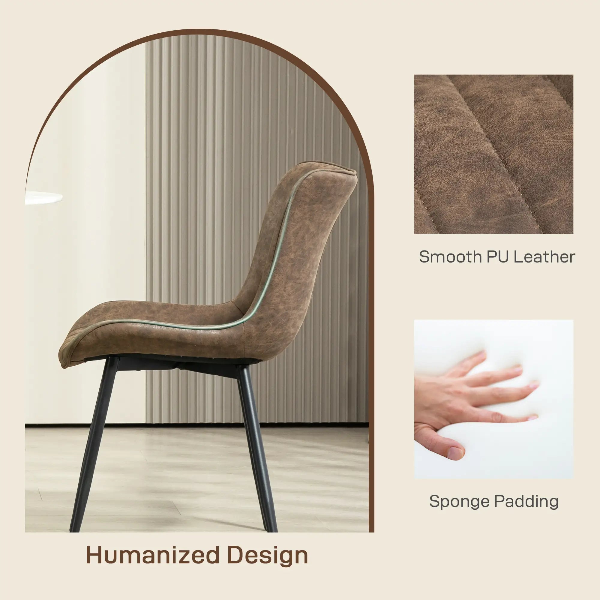 PU Leather Dining Chairs Set of 2, Steel Legs, Brown Dining Chairs at Gallery Canada