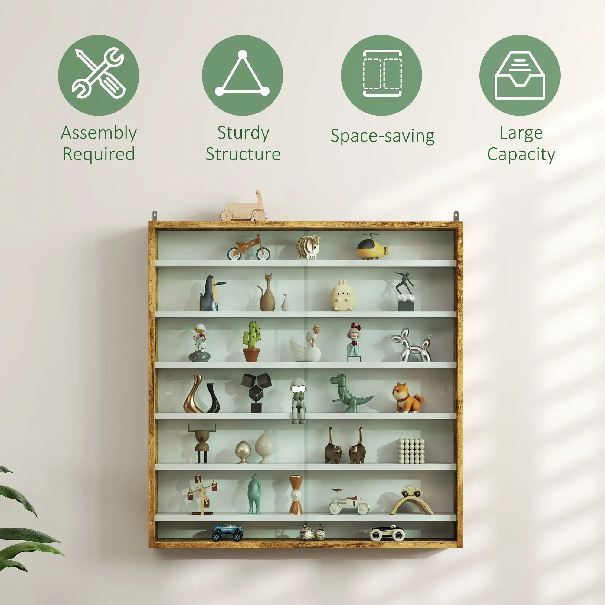 7-Tier Glass Curio Cabinet, 2 Glass Doors, 6 Adjustable Shelves, Rustic Brown Display Bookshelves at Gallery Canada