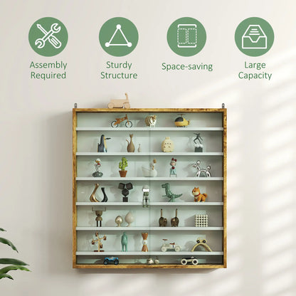7-Tier Glass Curio Cabinet, 2 Glass Doors, 6 Adjustable Shelves, Rustic Brown Display Bookshelves at Gallery Canada