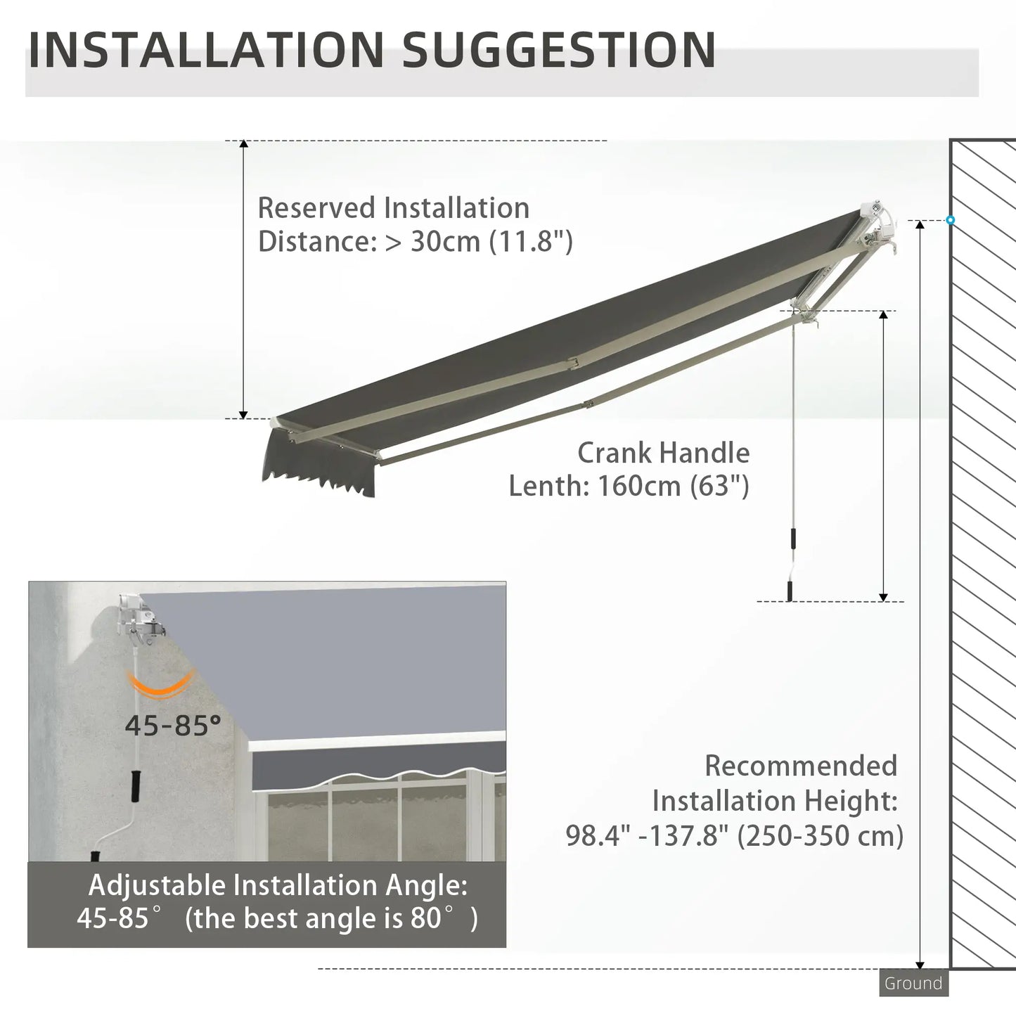 8' x 7' Retractable Awning, UV Water-Resistant Fabric, Aluminum Frame, Grey Deck Awnings at Gallery Canada