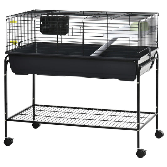 Small Animal Cage, Rolling Rabbit Hutch, Deluxe Pet Habitat Houses & Habitats Black, Dark Grey at Gallery Canada