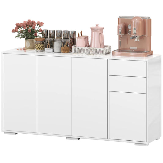 Kitchen Sideboard Storage Cabinet, Modern Coffee Bar with 2 Drawers, White Bar Cabinets Matte White (Front Panels), High Gloss White (Top and Side Panels) at Gallery Canada