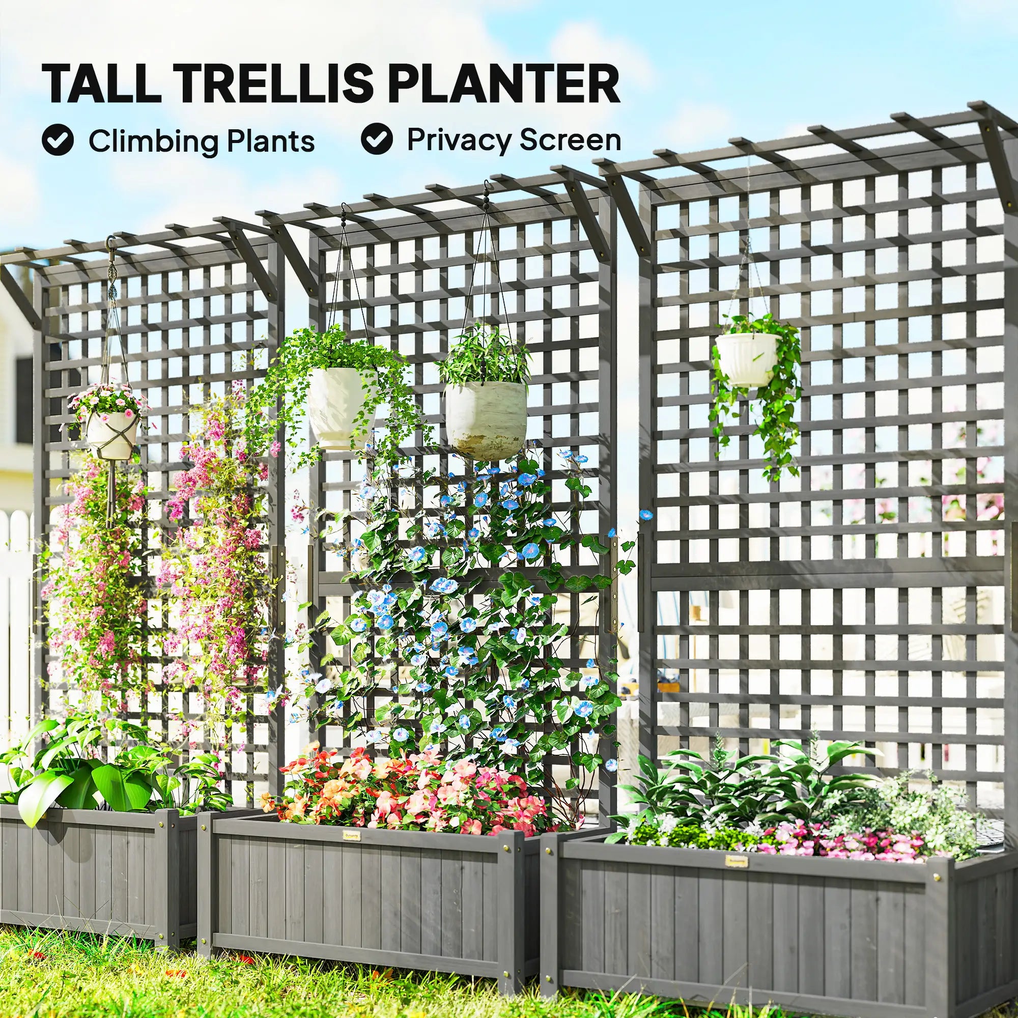 Wood Planter with Trellis, Raised Garden Bed, Privacy Screen, Dark Grey Wooden Planter Boxes at Gallery Canada