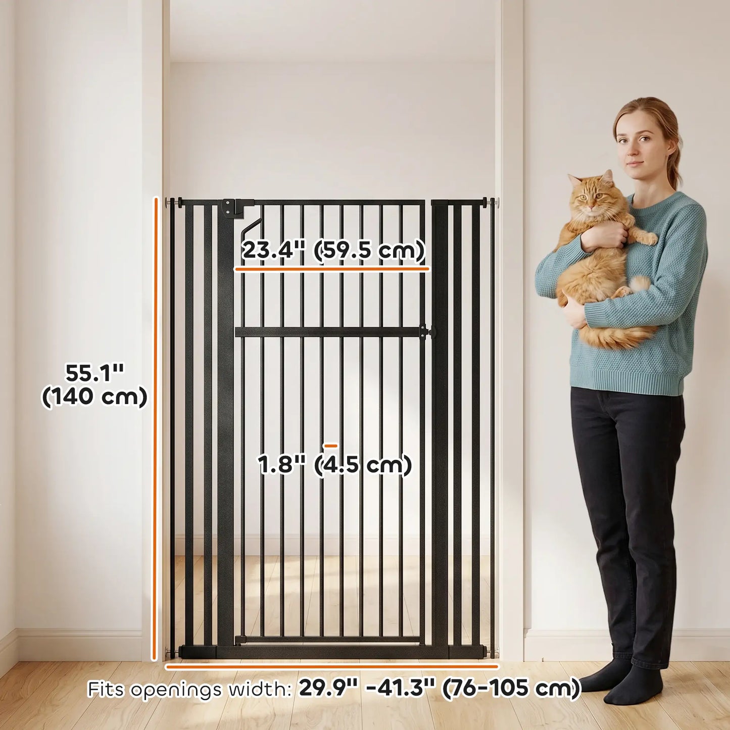 55" Extra Tall Pet Gate, 30-41" Wide, Adjustable, Pressure Mounted