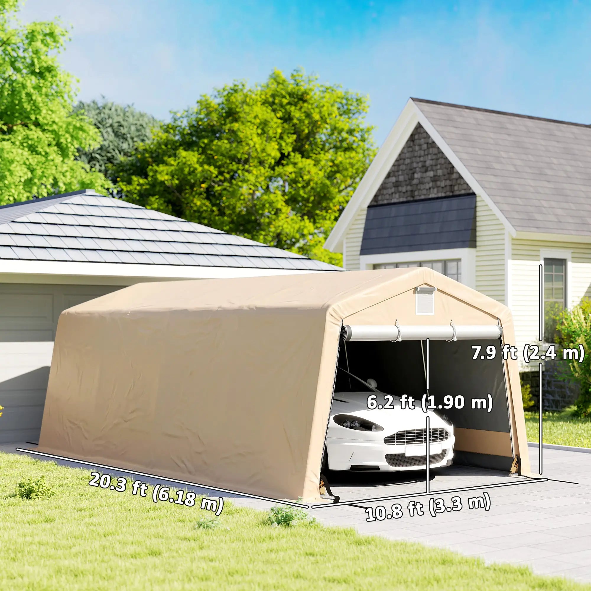 11' x 20' Portable Garage, Heavy Duty Carport Canopy, Khaki Car Shelters at Gallery Canada