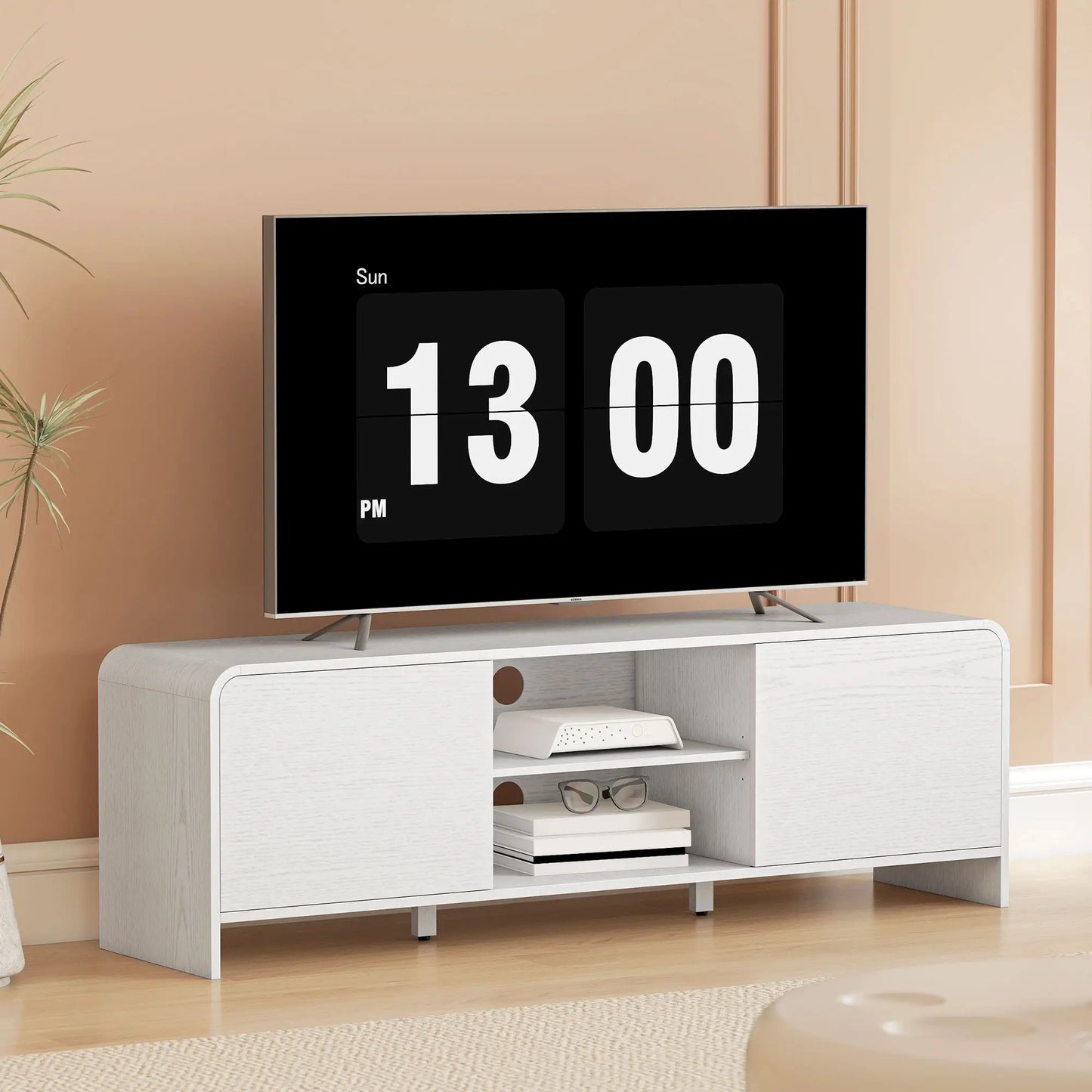 TV Stand For 65 Inch TV, 2 Cabinets 2 Shelves, White TV Stands at Gallery Canada