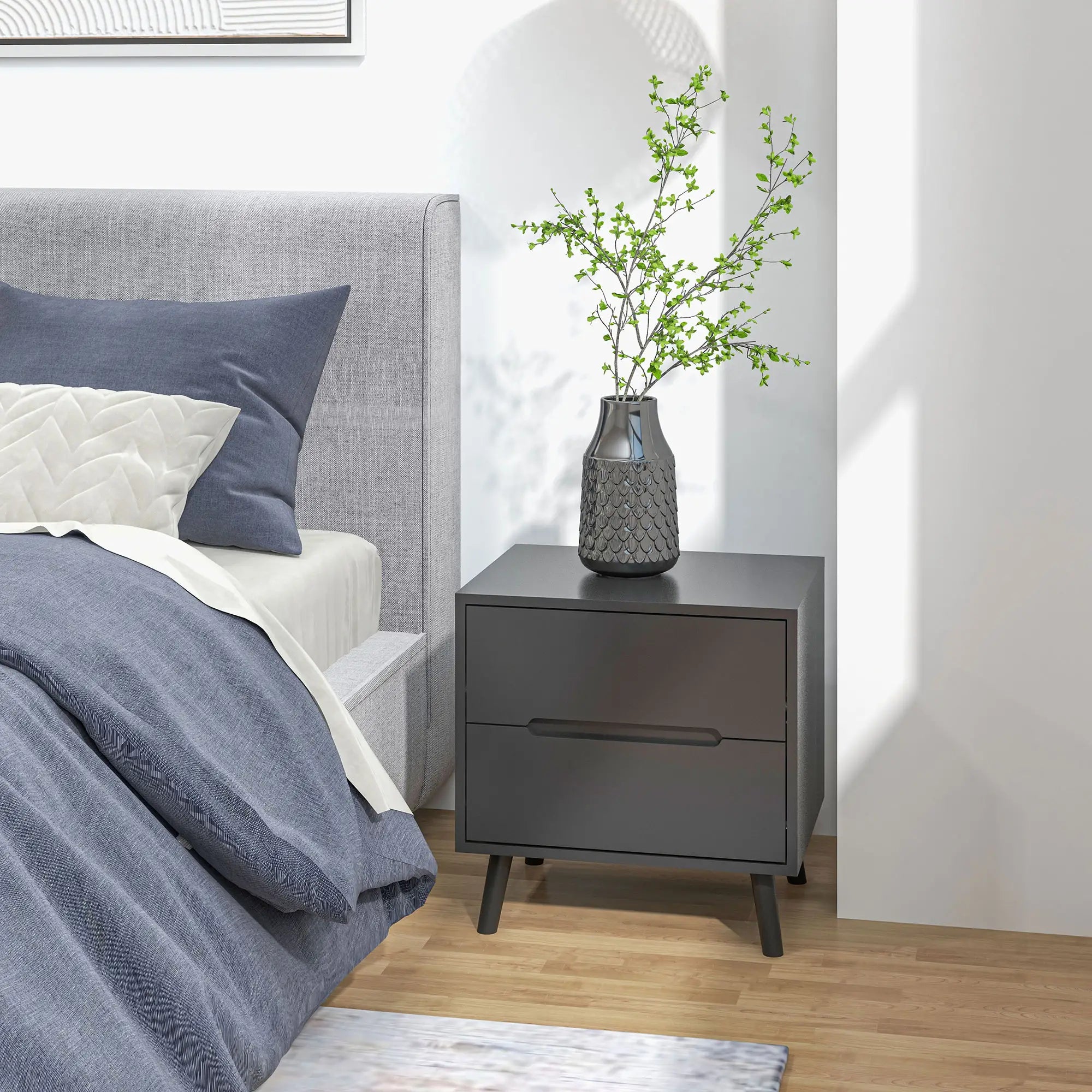 Modern Nightstand, Night Table with 2 Drawers, Bed End Table with Solid Wood Legs for Bedroom Bedside Tables at Gallery Canada