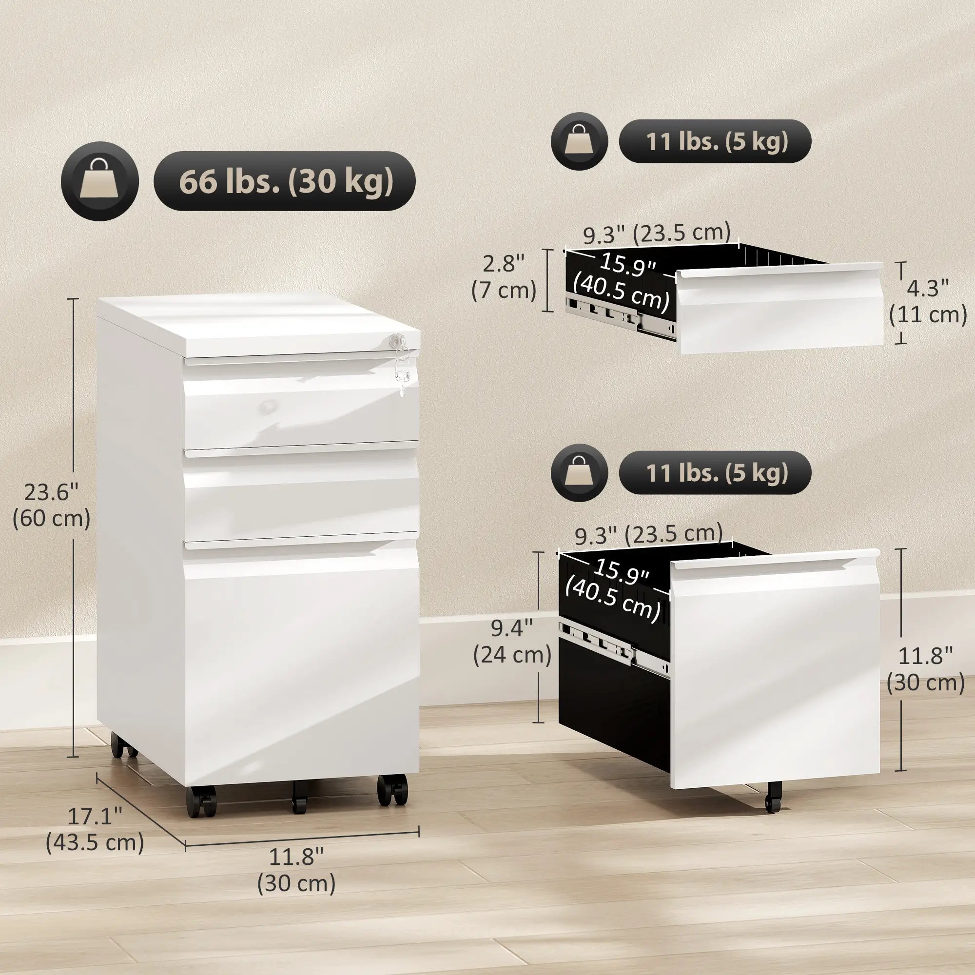 3 Drawer Steel Filing Cabinet with Lock, Hanging Bar, White Office Cabinets & Cupboards at Gallery Canada