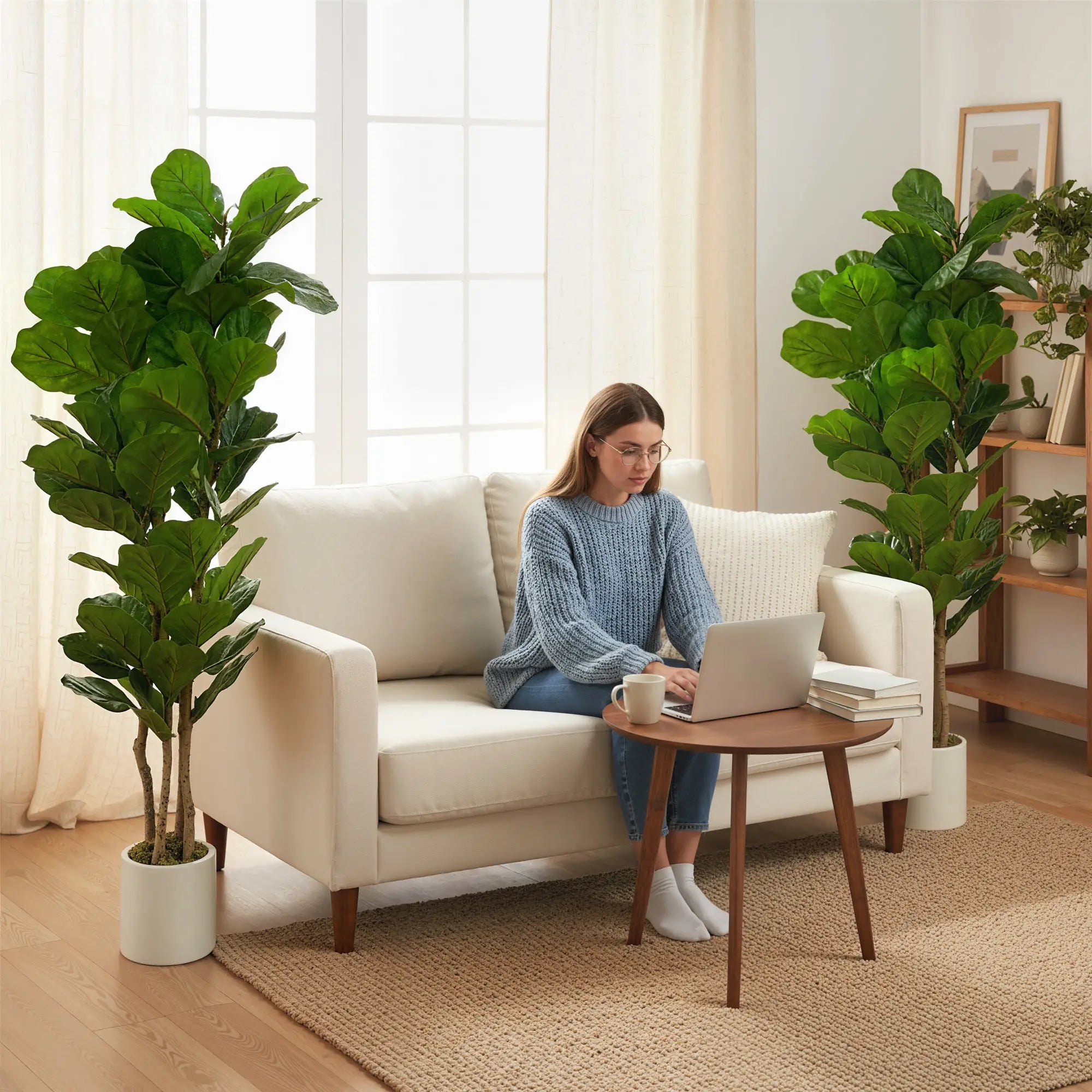 6FT Artificial Fiddle Leaf Fig Tree Set Of 2, Fake Potted Tree, Green Artificial Trees at Gallery Canada