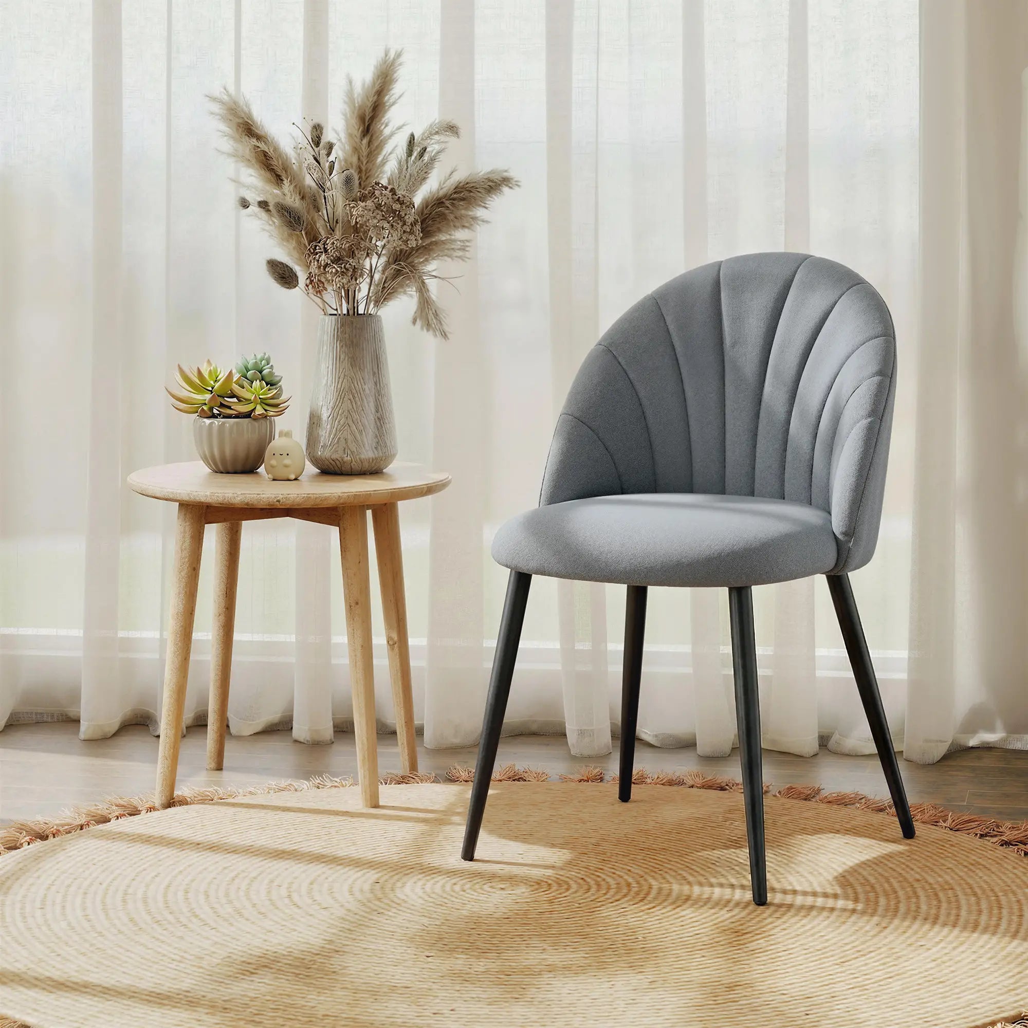 Modern Dining Chairs Set of 4, Upholstered, Metal Legs, Shell Backrest, Grey Dining Chairs at Gallery Canada
