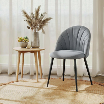 Modern Dining Chairs Set of 4, Upholstered, Metal Legs, Shell Backrest, Grey Dining Chairs at Gallery Canada