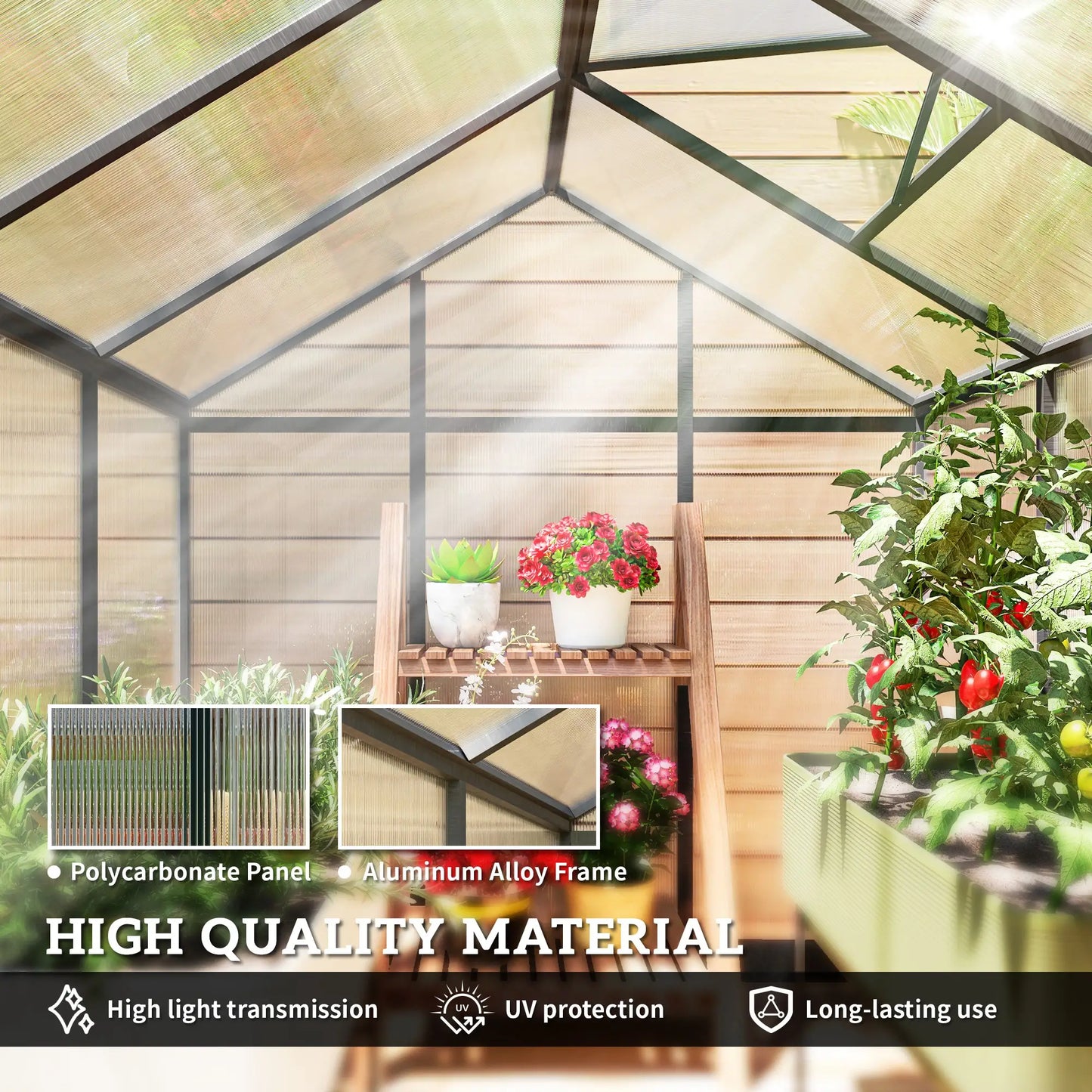 6' x 8' x 6.4' Polycarbonate Greenhouse, Aluminum, Walk-In, Charcoal Grey Walk In Greenhouses at Gallery Canada