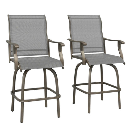 Outdoor Bar Stools Set of 2, Swivel High Back Chairs, Light Grey Bistro Sets at Gallery Canada