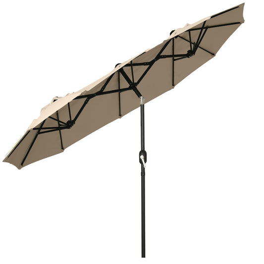 9.5' Double-sided Outdoor Patio Umbrella with Tilt, Crank and Vents, Brown