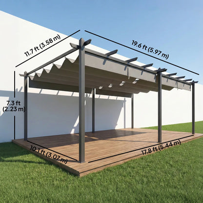 Retractable Pergola Canopy, 11.7' x 19.6', Aluminum, For Grill Patio Garden Deck Pergolas at Gallery Canada