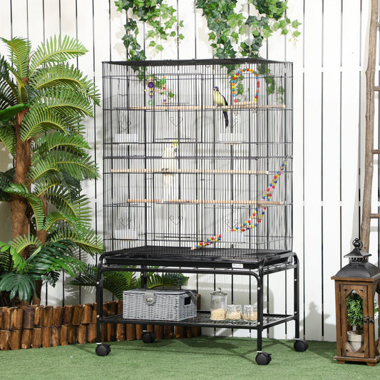 52" Bird Cage for Budgies Cockatiels Canaries Lovebirds Finches with Rolling Stand, Toys, Removable Tray, Storage Shelf - Gallery Canada